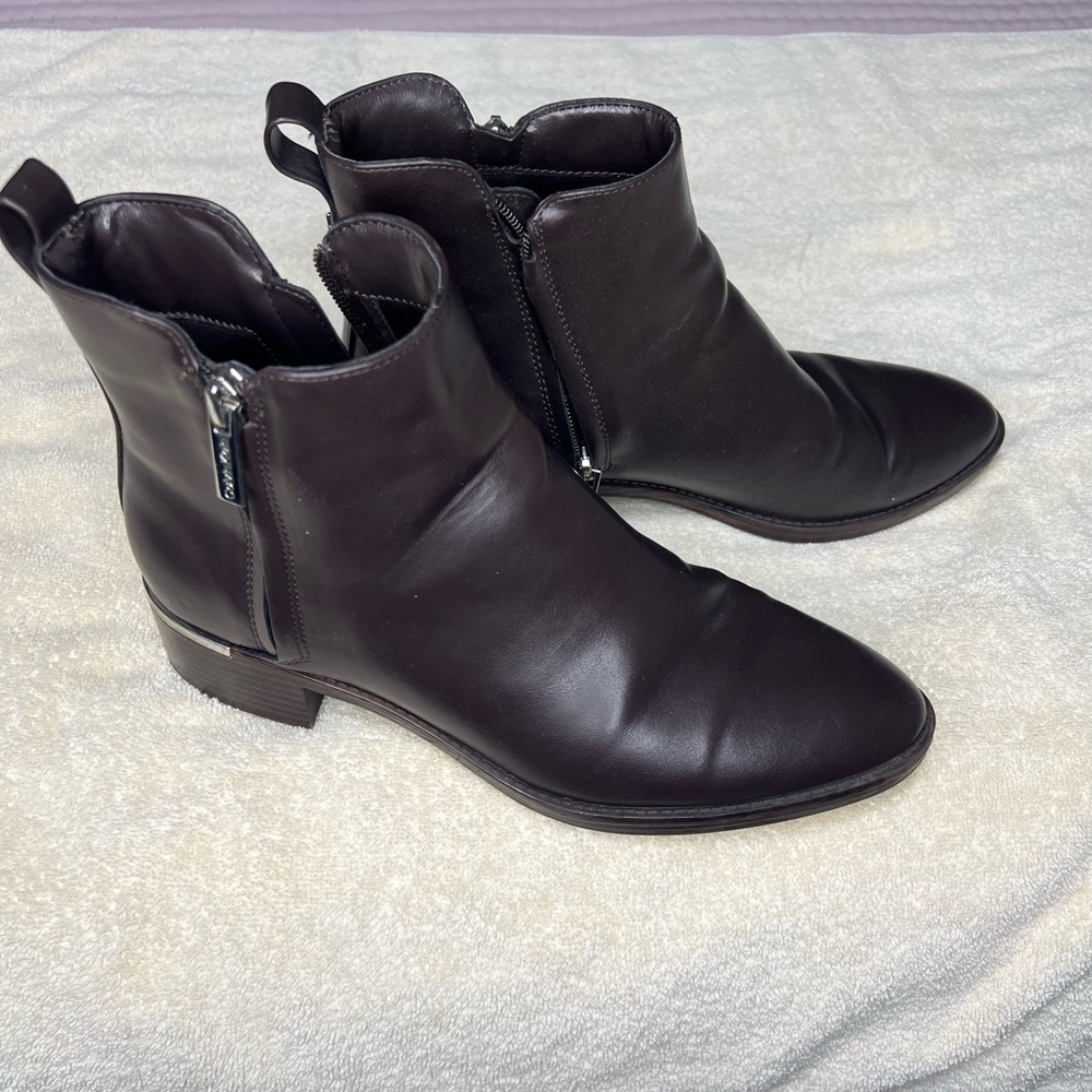 Calvin Klein Brown Leather Ankle Booties